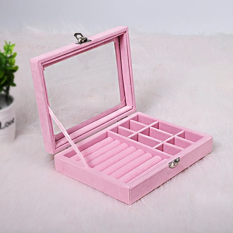 Minimalistische Samt Schmuckschatulle Mit Glasdeckel Transparente Staubdichte Aufbewahrungsbox Für Ringe Ohrringe Halsketten Armband Organisation Schmuck Organizer Geschenk Damen