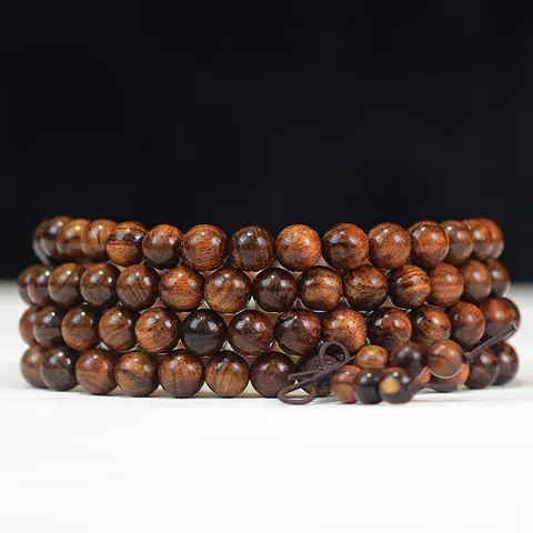 Natural Black Rosewood Prayer Beads Bracelet Multi Layer Wrap Wood Wristband Ethnic Style Vintage Handmade Jewelry For Men Women