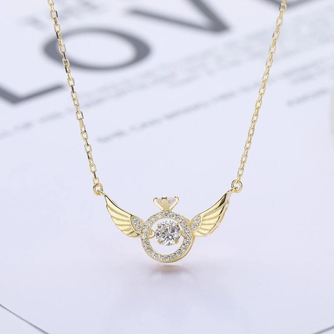 Ali Di Angelo Cuore Danzante Pietra Pendente Collana Rame Zirconia Gioielli Romantici Regalo Per Donne Catena Elegante
