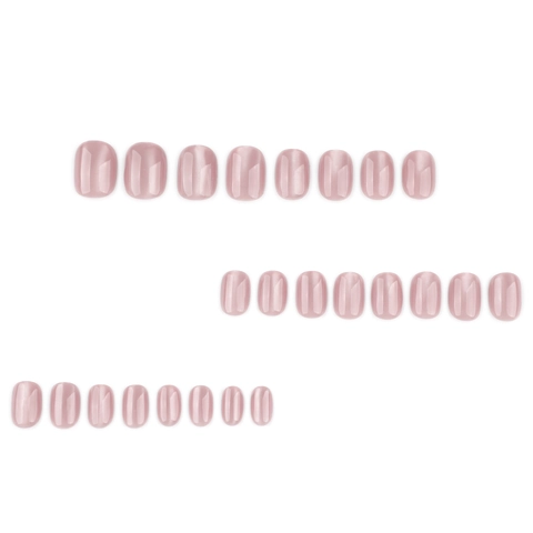 Press On Nails Short Oval Nude Pink Cat Eye Shimmer Glossy ABS Artificial Fake Nails For Women Daily Manicure Elegant