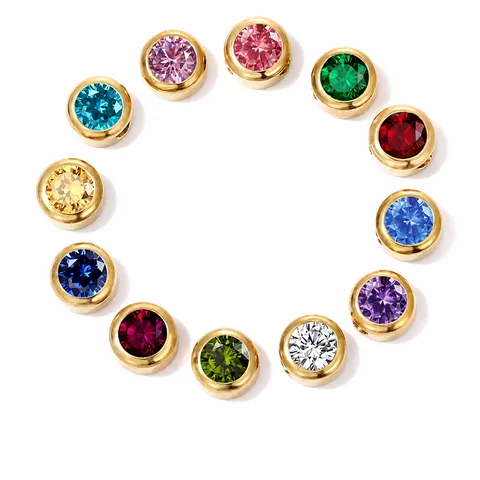 Stainless Steel Round Bezel Birthstone Pendant Charms For DIY Jewelry Making Crystal Rhinestone Birthday Gifts For Women