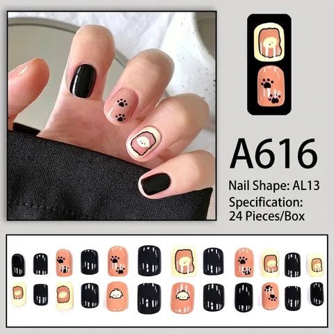 Süße Cartoon Hund Press On Nails Kurz Rund Falsche Nägel Mit Kleber Pfotenabdruck Für Frauen Süße Künstliche Nägel