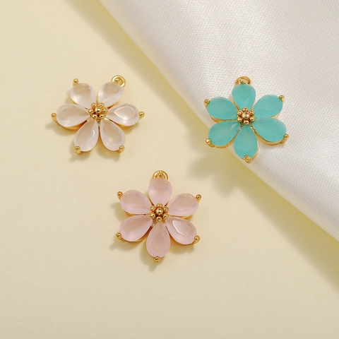 18K Gold Plated Brass Six-Petal Flower Earrings And Pendant For Women Handmade DIY Trendy Floral Jewelry Accessories