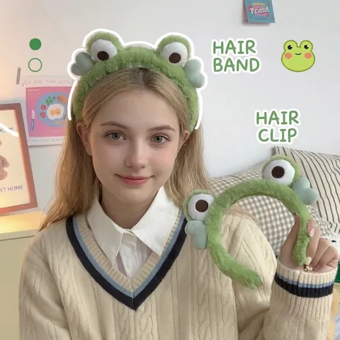 Cute Frog Big Eyes Plush Headband For Washing Face Makeup Soft Elastic Hairband Women Cartoon Animal Hair Hoop Accessory