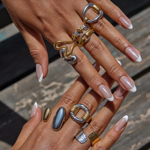 Anillo Bicolore Acciaio Inossidabile Geometrico Intrecciato Impermeabile Ipoallergenico Gioielli Moda Per Donne