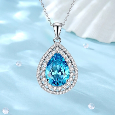 Collana con Pendente a Goccia d'Acqua in Argento Sterling 925 Elegante Intarsiata con Strass Gioielli in Pietre Sintetiche per Donna