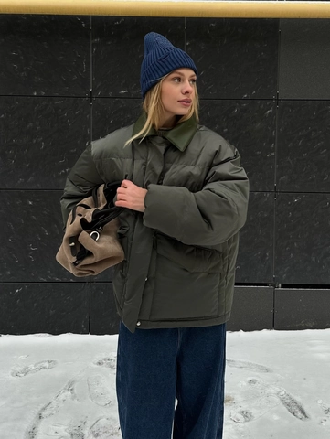 Dames Pufferjas Met Leren Kraag Dikke Gewatteerde Katoenen Jas Losse Pasvorm Effen Kleur Rits Winter Bovenkleding