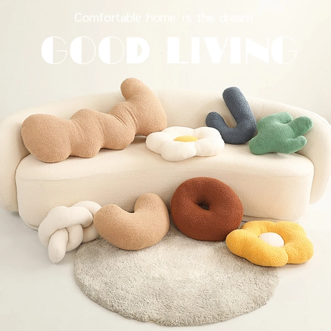 Decorative Throw Pillow Soft Teddy Velvet Cushion For Sofa Bed Home Decor Creative Flower Knot Wave Goose Letter Shapes