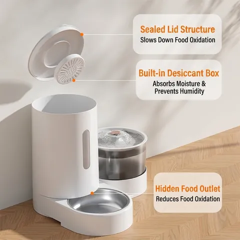 Alimentador Automático Y Fuente De Agua Para Perros Gatos Tazón Acero Inoxidable Material PP Funcionamiento Silencioso