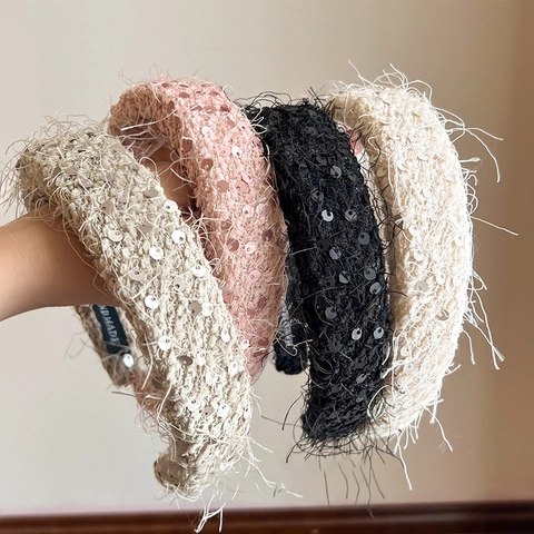 Serre Tête En Tweed Avec Paillettes Et Franges Serre Tête Hiver Style Fait Main Accessoires Cheveux Femme