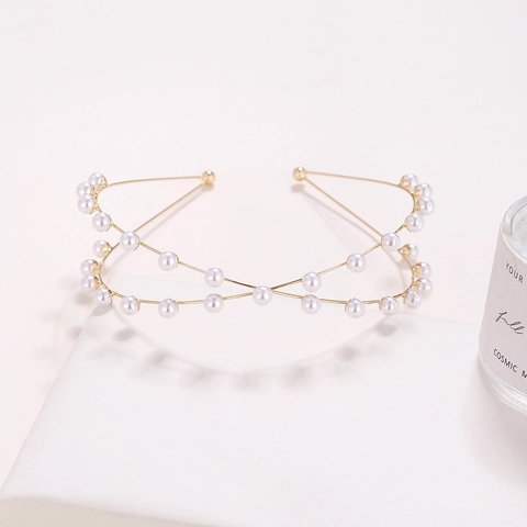 Elegant Artificial Pearl Headband Geometric Cross Double Layer Metal Hair Hoop Simple Fashion Hair Accessories For Women