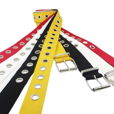 Canvas Gürtel Hohle Metallösen Quadratische Schnalle Punk Mode Hosenbund Für Jeans Damen Herren Lässig