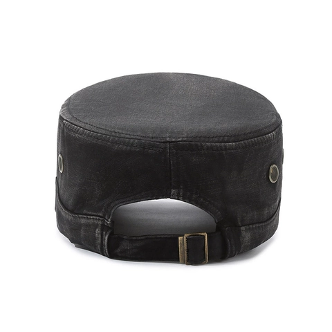 Vintage Washed Cotton Cadet Cap Men Military Style Flat Top Hat Adjustable Breathable Distressed Outdoor Casual Sun Hat