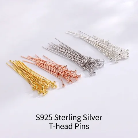 S925 Sterling Silver T-Head Pins Flat Round Head Headpins For DIY Jewelry Making Findings Anti Allergy Handcrafted Supplies