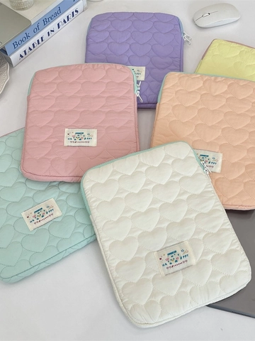 Housse d'Ordinateur Portable Matelassée en Cœur pour iPad Notebook Étui de Protection Antichoc Multicolore Style Coréen Minimaliste
