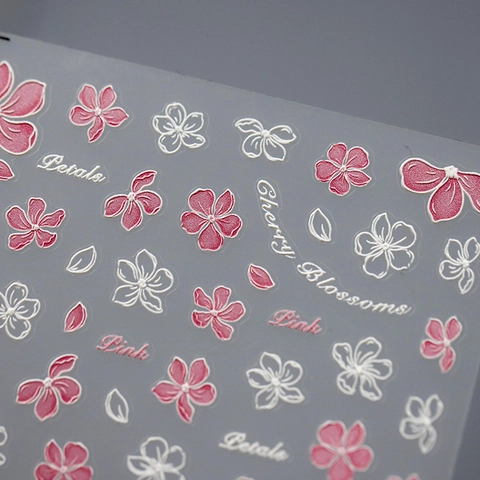 3D Embossed Cherry Blossom Sakura Nail Art Stickers Self Adhesive Pink White Flower Petal Decals For DIY Manicure