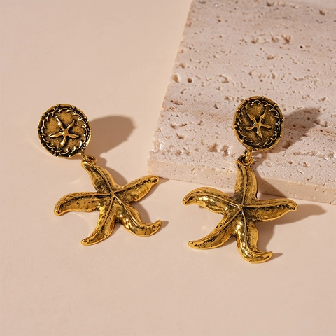 Starfish Drop Earrings With Silver Earring Post Vintage Gold Geometric Metallic Retro Style Jewelry For Women