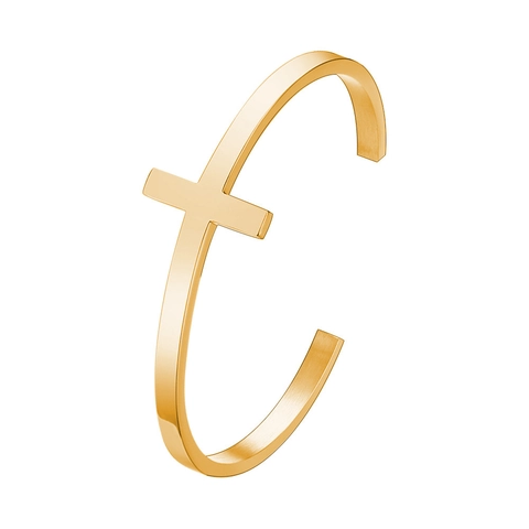 Minimalistisches Kreuz Manschettenarmband Edelstahl Poliert Offen C-Förmig Religiöser Modeschmuck Für Damen Herren