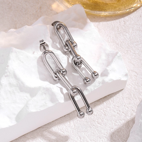 Pendientes Colgantes En Forma De U Acero Inoxidable Chapado En Oro 18K Industrial Minimalista Geométrico Mujer