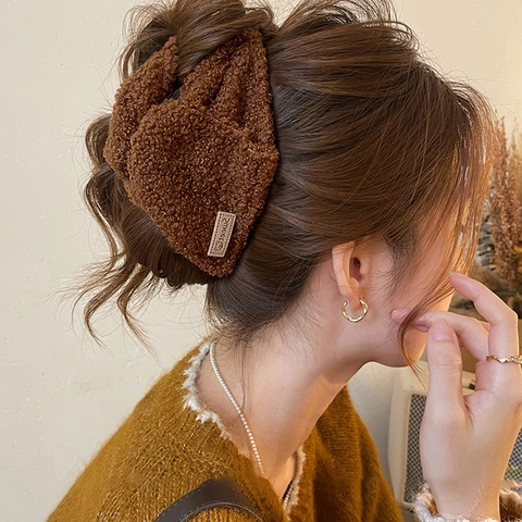 Molletta Per Capelli Fiocco Peluche Grande Ecopelliccia Acrilico Stile Coreano Elegante Accessorio Per Capelli Autunno Inverno Donna