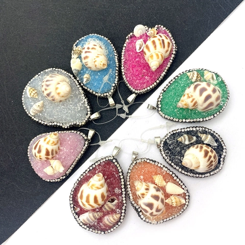 Pendente Goccia D'acqua Resin Conchiglia Naturale Strass Lega Intarsiato Creazione Di Gioielli DIY Accessorio Collana Fascino Nautico