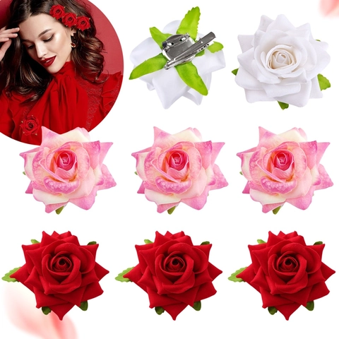 Elegant Artificial Rose Flower Hair Clip And Brooch Dual Use Fabric Handmade Floral Hair Accessory For Women