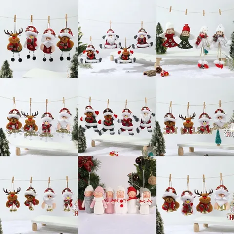 Addobbi Natalizi Appesi Peluche Babbo Natale Pupazzo Di Neve Renna Angelo Decorazioni Feltro Legno Campanello Per Albero