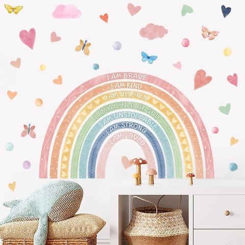 Adesivi Murali Arcobaleno Acquerello Bohémien PVC Autoadesivi Citazioni Ispiratrici Per Decorazione Cameretta Bambini