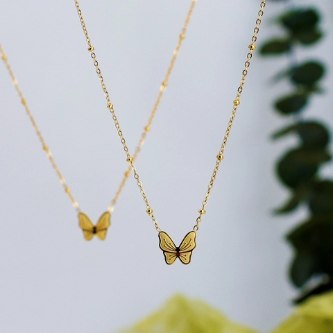 Collar Con Colgante De Mariposa 3D Minimalista Para Mujer Chapado En Oro 18K Acero Inoxidable Cadena Satélite Joyería De Moda Regalo