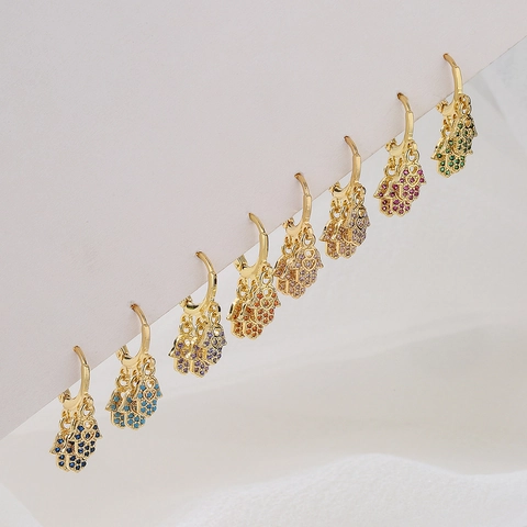 Hamsa Hand Huggie Hoop Ohrringe Kupfer 18K Vergoldet Dreifache Fatima Hand Micro Pave Bunte Zirkon Schmuck