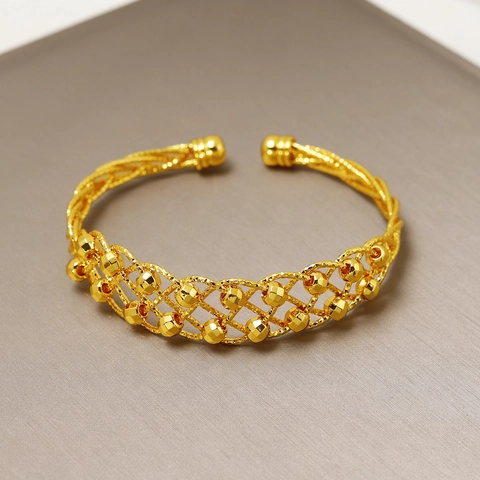 Vergulde Holle Maas Armring Voor Vrouwen Luxe Kraal Open Armband Dubai Midden-Oosten Bruid Bruiloft Sieraden