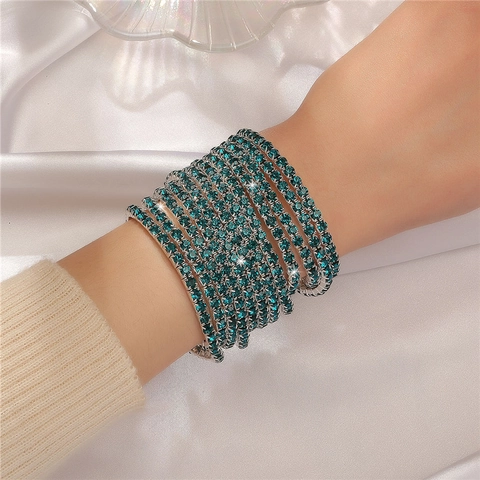 Sparkling Crystal Rhinestone Elastic Bracelet Elegant Single Row Bangle For Bridal Wedding Party Jewelry Simple Sweet Gift