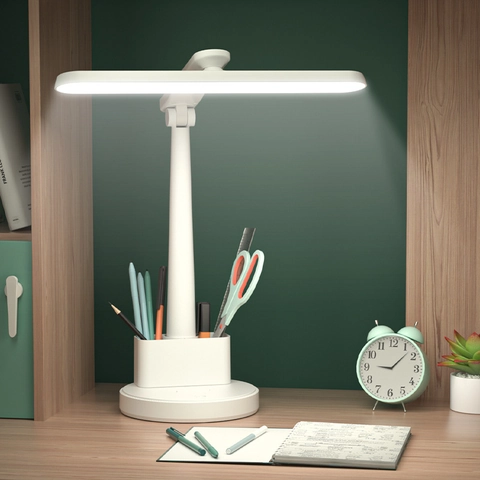 Lampe De Bureau LED Protection Des Yeux Gradation En Continu Pliante Lampe De Table Porte-Stylo Support Téléphone Trois Températures