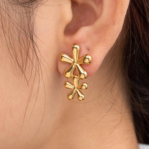 Boucles D'oreilles Or Vintage Acier Inoxydable Géométrique Cœur Coquillage Fleur Forme Bijoux De Mode Pour Femmes