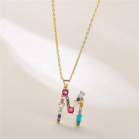 Collana Con Pendente Iniziale Alfabeto In Rame Placcato Oro Con Micro Pavé Di Zirconi Colorati Gioielli Minimalisti Da Donna