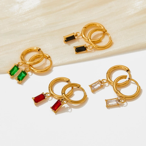 Rechteck Zirkon Anhänger Hoop Ohrringe Edelstahl Geometrische Quadratische Tropfen Ohrringe Damen Modeschmuck