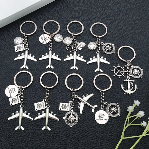 Flugzeug Reise Schlüsselanhänger Zinklegierung Reisepass Erde Kompass Globus Souvenir Anhänger Schlüsselring Für Rucksack Geschenk