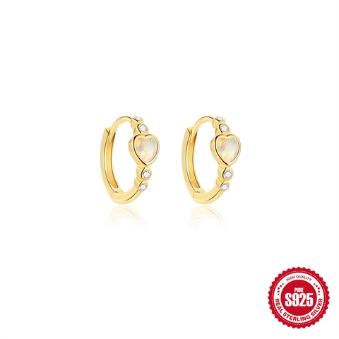 Orecchini a Cerchio in Argento Sterling 925 con Opale a Cuore Placcati Oro Zirconia Orecchini Huggie per Donna