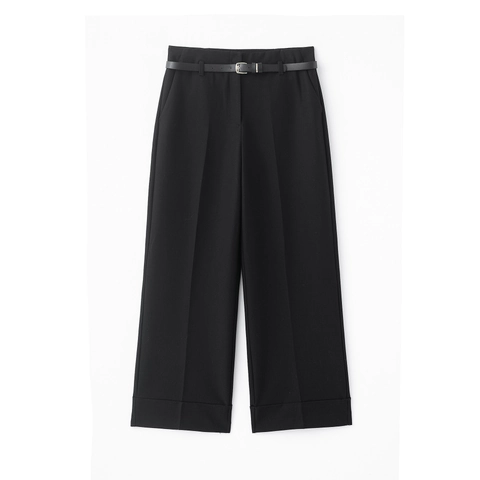 Women's High Waist Wide Leg Pants With Belt Ankle Length Solid Color Office Commuter Trousers Fashion Casual Dress Pants