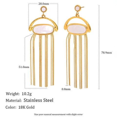 Retro Shell Tassel Stud Earrings 18K Gold Plated Stainless Steel Geometric Long Dangle Jewelry For Women Elegant