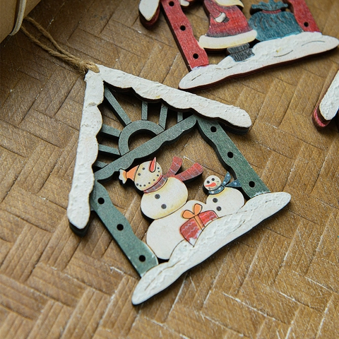 Addobbi Appesi Albero Di Natale Ciondolo Casa Cava In Legno Con Pupazzo Di Neve Babbo Natale Dipinto E Corda
