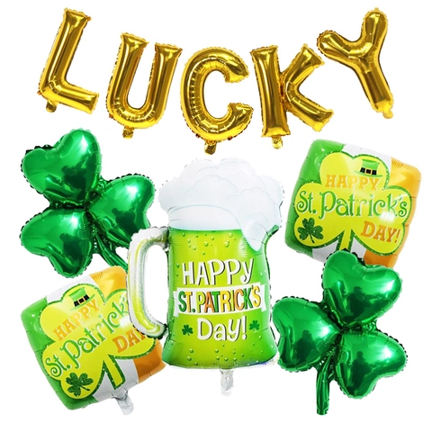 Palloncini In Alluminio San Patrizio Trifoglio Verde Lettere Lucky Boccale Di Birra Decorazioni Per Feste Irlandesi Leprechaun