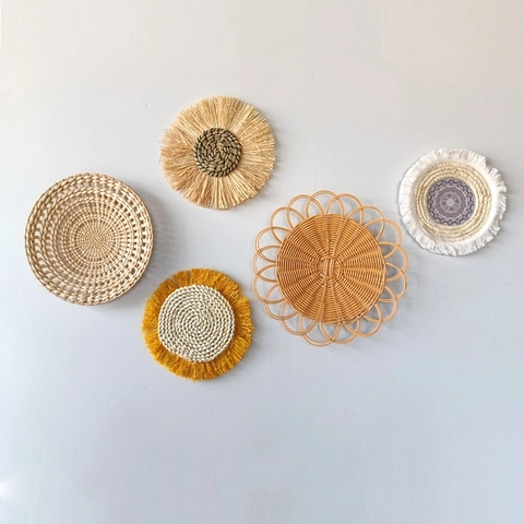 Decorazione Murale Intrecciata Boho Fatta A Mano Paglia Rattan Erba Marina Ornamento Da Appendere Per Soggiorno Camera Stile Rustico