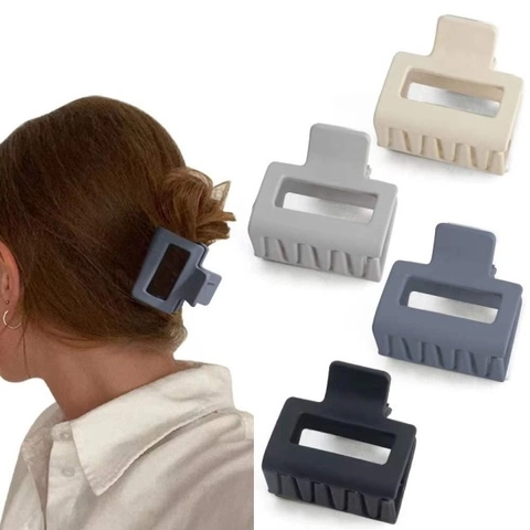 Pinza Para El Cabello Cuadrada Mate Elegante Plástico Geométrico Hueco Minimalista Antideslizante Accesorio Mujer