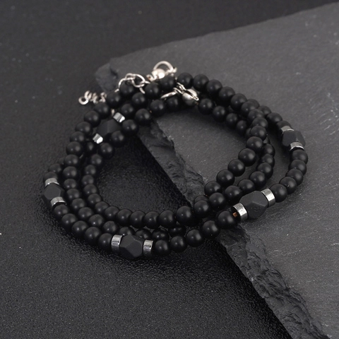 Collana Di Perle In Pietra Naturale Per Uomo Agata Nera Roccia Lavica Accenti In Lega Esagonale Gioielli Di Moda Retrò