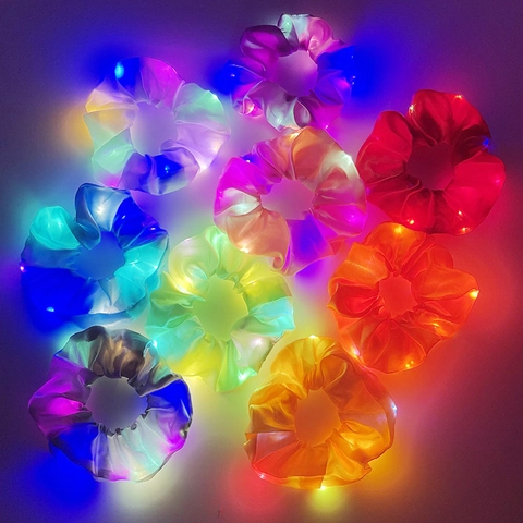 LED Gloeiende Scrunchies Lichtgevende Stof Haarelastjes Elastische Haarklemmen Oplichtende Accessoires Party Festival Mode