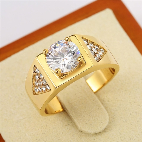 Bague de Luxe pour Homme en Acier Inoxydable et Zirconium Doré Argenté Anneau de Mariage Géométrique Minimaliste Bijoux de Mode
