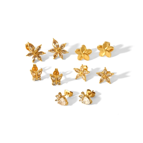 Butterfly Flower Star Heart Stud Earrings 18K Gold Plated Stainless Steel Cubic Zirconia Elegant Fashion Jewelry For Women