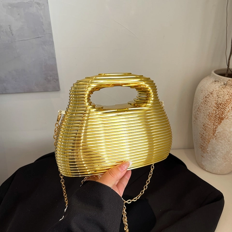 Abendtasche Aus Acryl Mit Aussparung Metallisch Gerippte Umhängetasche Clutch Mit Kette Für Damen Party Hochzeit