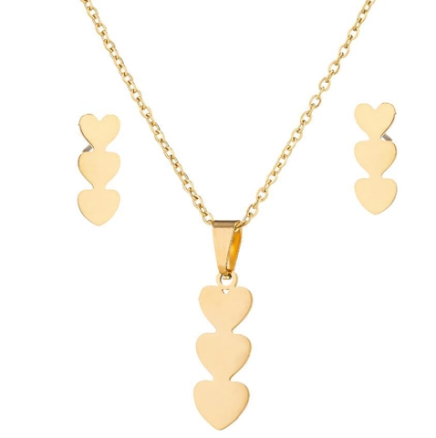 Geometric Triple Linked Heart Necklace And Earrings Stainless Steel Minimalist Jewelry For Women Chic Elegant Design